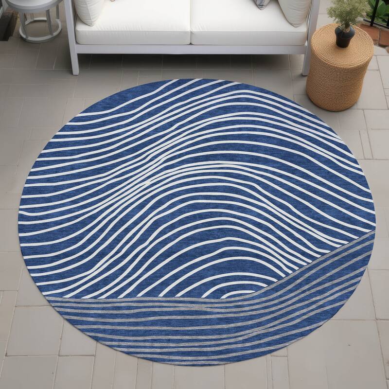 Machine Washable Indoor/ Outdoor Modern Arches Chantille Rug - Navy - 8' x 8'