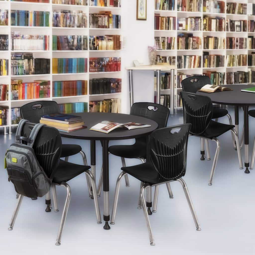 42 in. Round Height Adjustable Classroom Table - Grey & 4 18-in Stack Chairs- Black