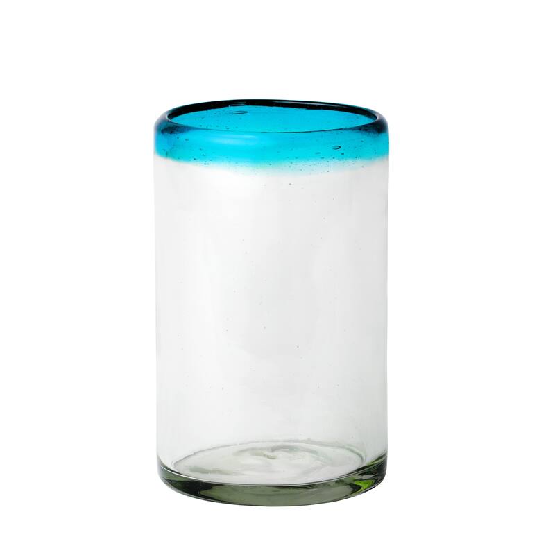 10 Strawberry Street Aqua Rim Handblown Mexican Glassware, Set of 6