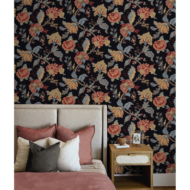 Seabrook Designs Lana Jacobean Prepasted Wallpaper