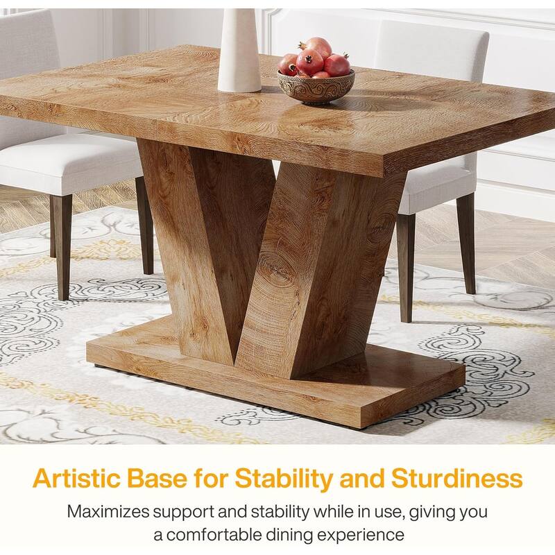 47-Inch Wooden Dining Table with Heavy Duty Pedestal, Farmhouse Kitchen Dinner Table for Home