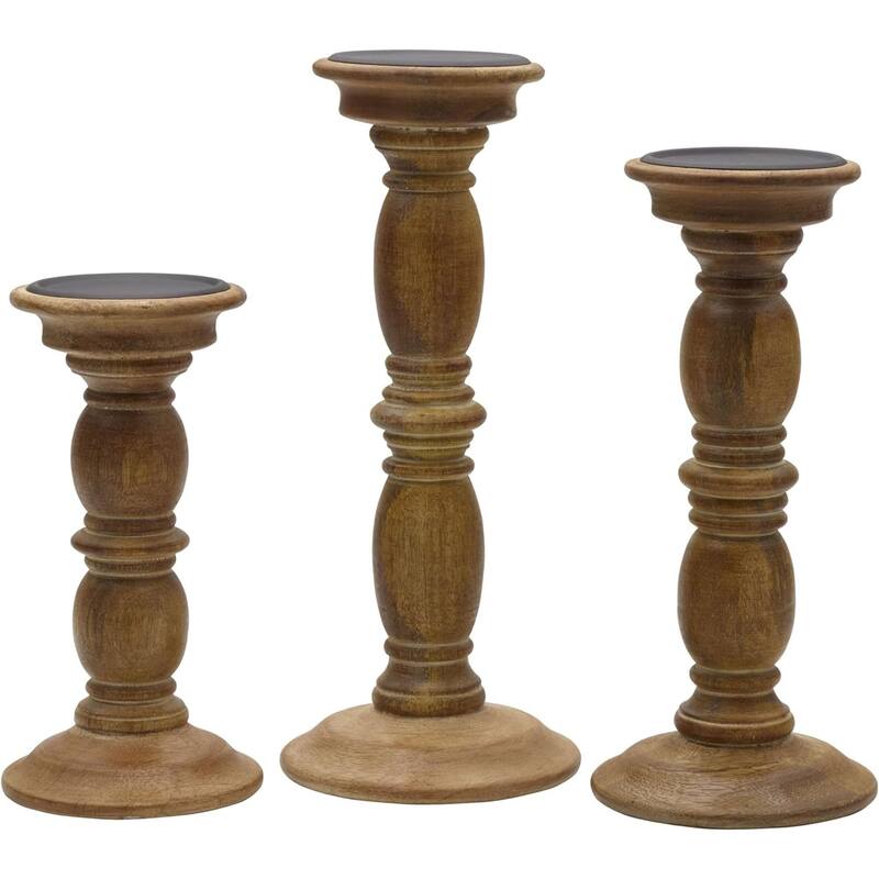 Elements Set of 3 Wood Candle Holders - Natural