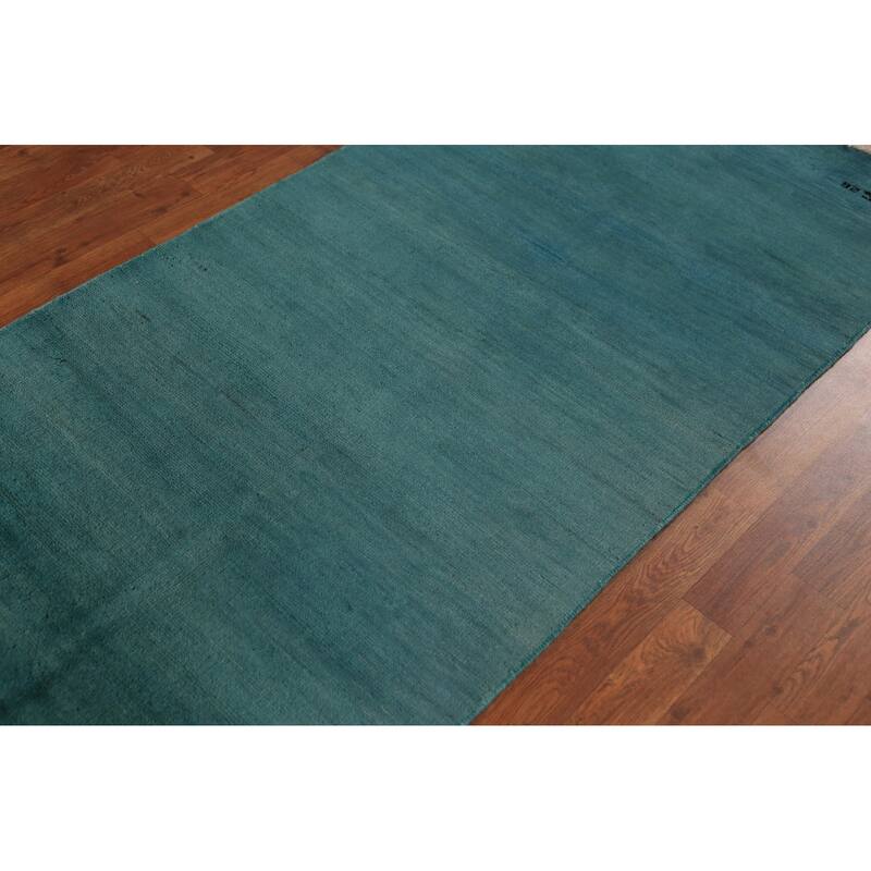 Modern Gabbeh Oriental Foyer Rug Hand-Knotted Blue Wool Carpet - 3'3" x 6'5"