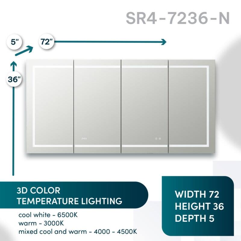AQUADOM Signature Royale 72W LED Medicine Cabinet Defogger, 3X LED Vertically Adjustable Magnifying Mirror, Electrical Outlets
