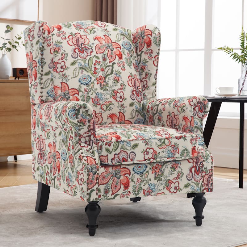 HOMYKA 29'' Wide Floral Pattern Wingback Accent Armchair with Nailhead Trim