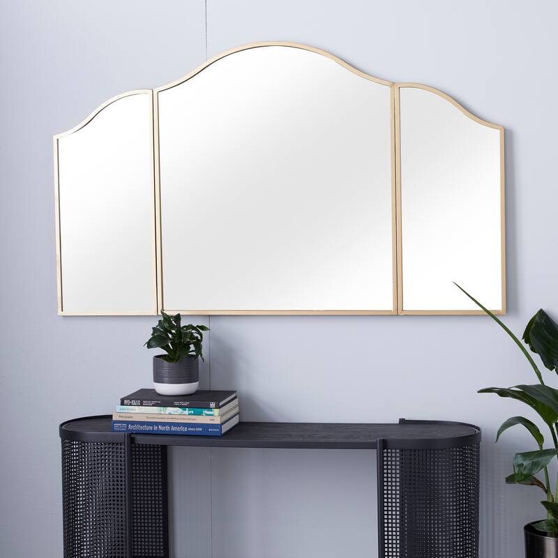 Metal Arched Wall Mirror with Folding Sides - Gold - Roche River Decor - 1"W x 53"L x 31"H