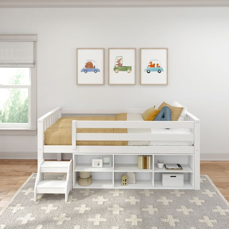 Max and Lily Twin Solid Wood Soren Ultra Low Loft Bed with Bookcase
