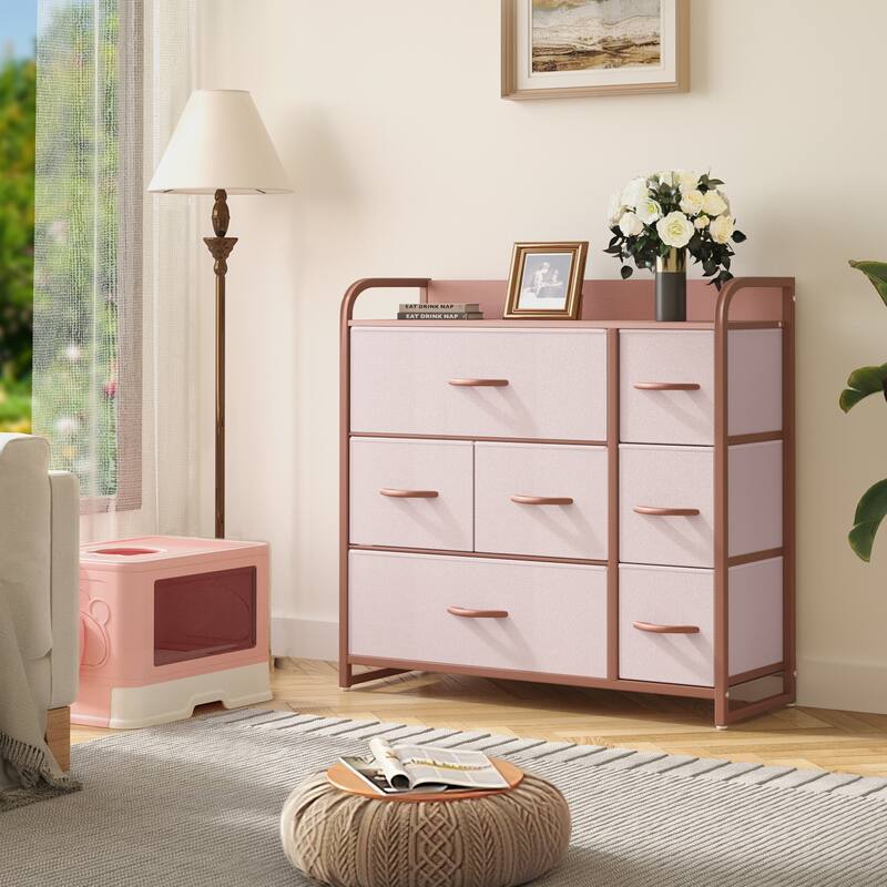 29.7" Modern Fabric 7 Drawer Storage Chest Tower - Pink