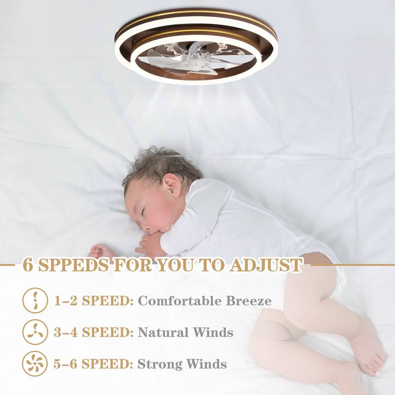 Bella Depot 20" Modern Flush Mount Ceiling Fan with APP Control, 6-Speed Low Profile Reversible Ceiling Fan with Dimmable Light