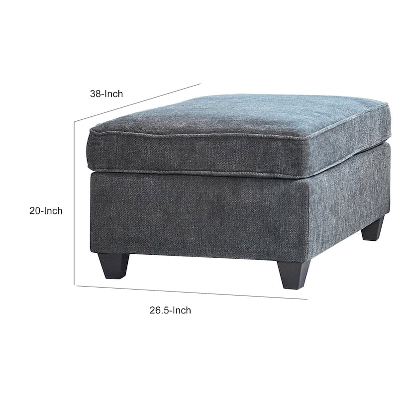 38 Inch Modern Ottoman, Smooth Gray Chenille Fabric, Plush Cushioned Seat
