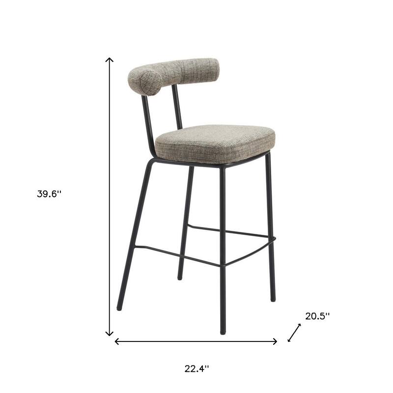 HomeRoots 30" Green and Black Chenille and Steel Low Back Bar Height Bar Chair