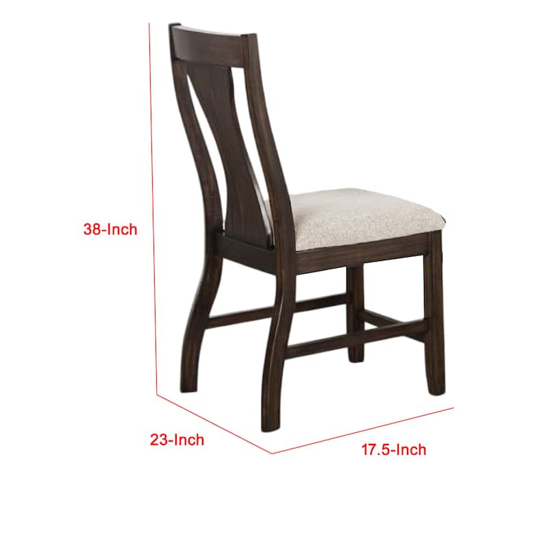 Hols Side Dining Chair Set of 2, Espresso Brown Wood Slatted Back, White Fabric