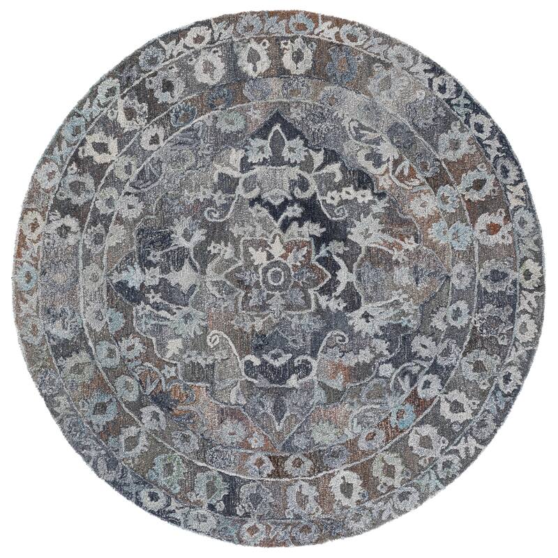 SAFAVIEH Handmade Anatolia Jaymie Traditional Rug - 6' Round - Grey/Ivory