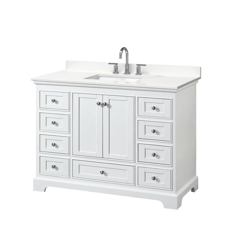 Wyndham Collection WCS202048S-QTZ-US3MXX Deborah 48" Free Standing - White / White Quartz Top / Polished Chrome