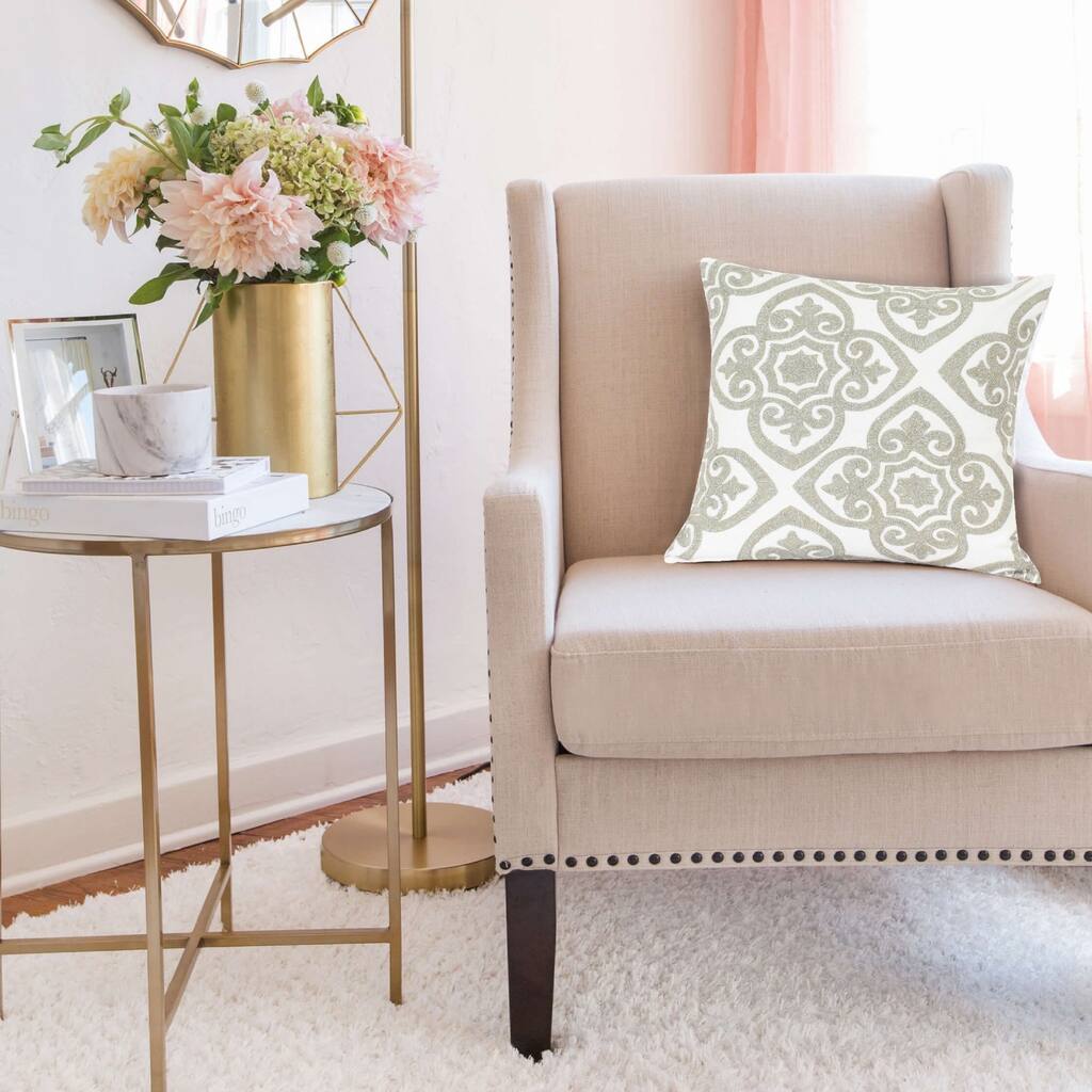 Damask Stitch Cotton Throw Pillow - 20" - Beige