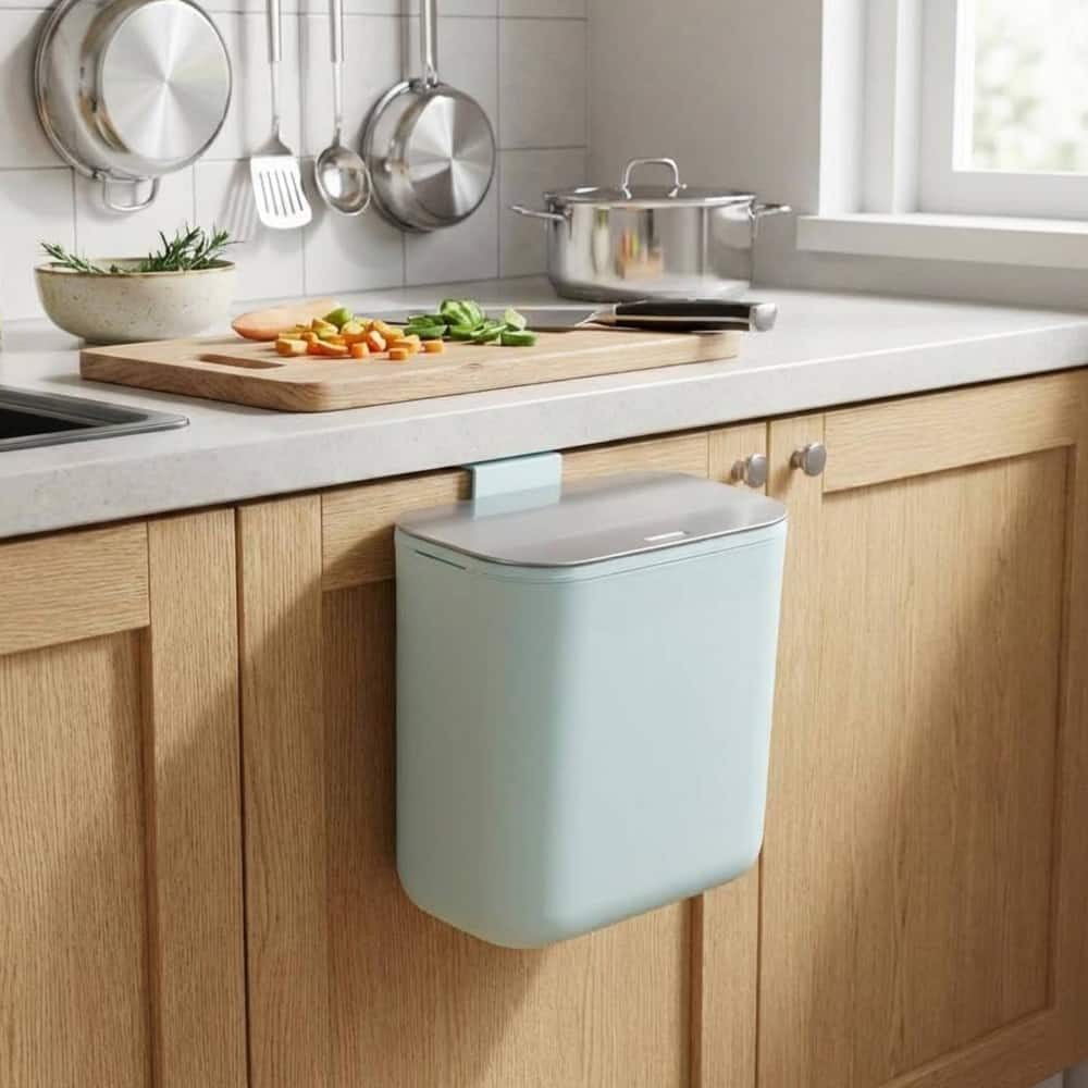 2.38 Gallon Compost Bin Hanging Trash Can with Stainless Steel Lid for Kitchen、Bathroom