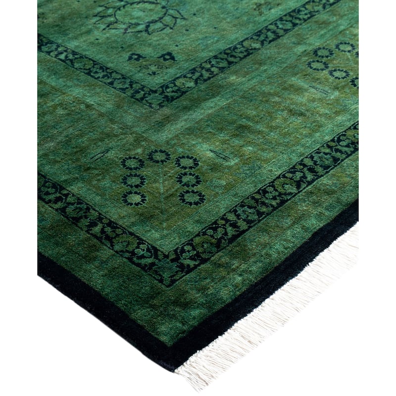 Overdyed One-of-a-Kind Hand-Knotted Area Rug - Green - 8' 2" x 14' 6"