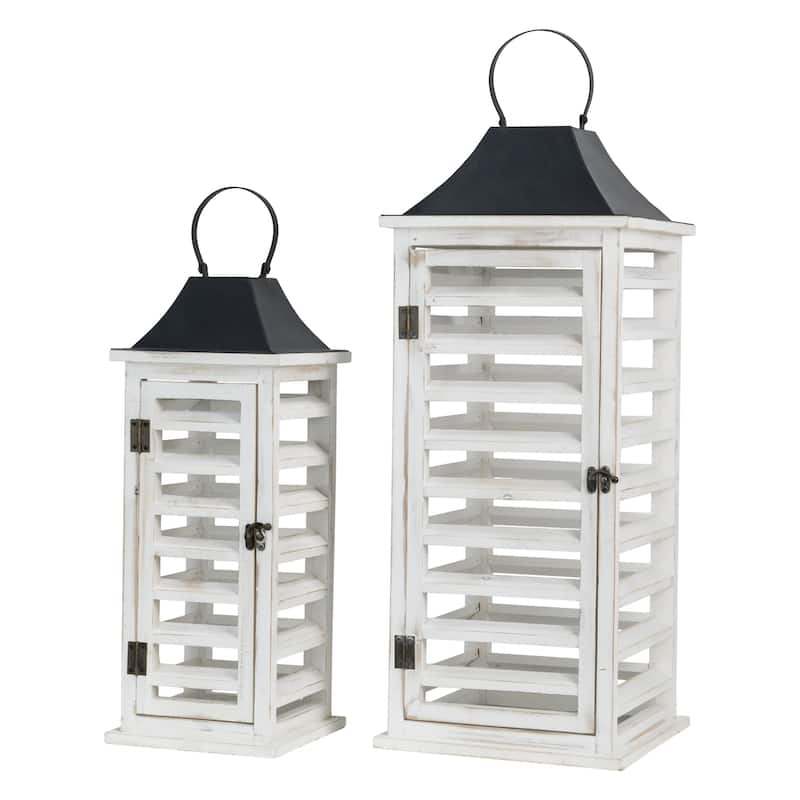 Glitzhome Set of 2 Modern Wooden Shutter Floor Candle Lanterns Fall Wedding Decor