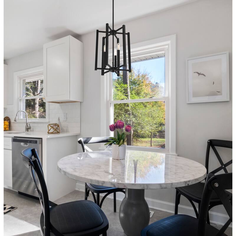 5-Light Minimalist Geometric Cage Chandelier, Modern Pendant Light