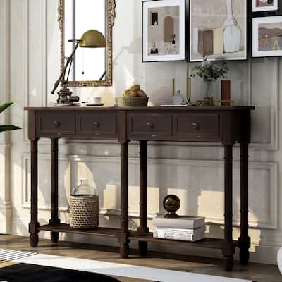 Console Table Sofa Table Easy Assembly with Two Storage Drawers and Bottom Shelf for Living Room, Entryway