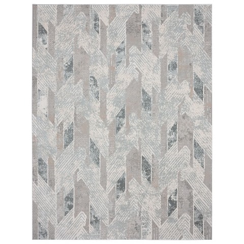 Ox Bay Carved Contemporary Geometric Polyester Area Rug, Gray and Blue
