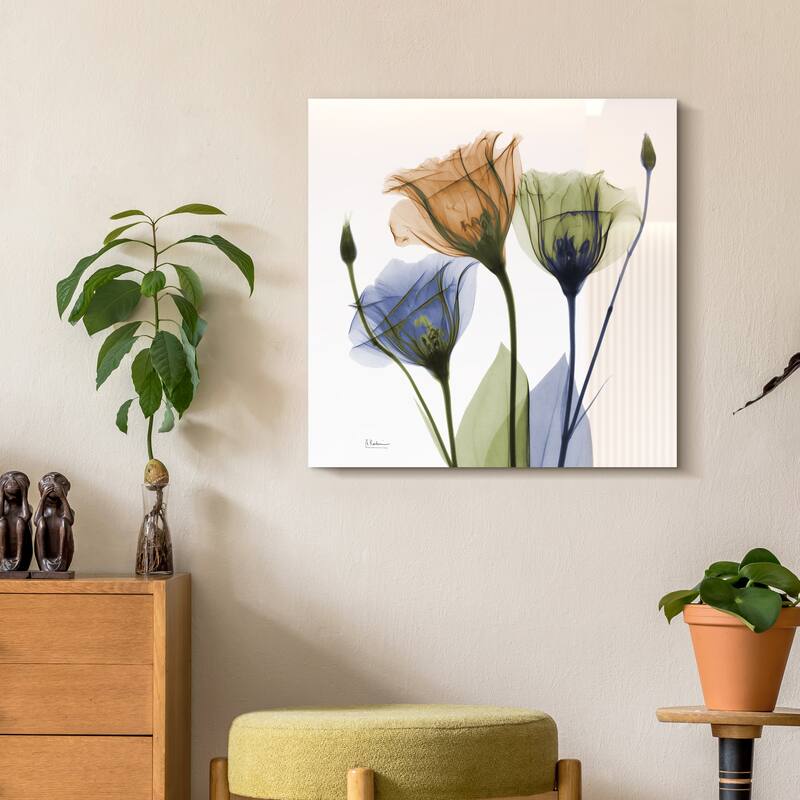 "Gentian Buddies" Frameless Free Floating Tempered Glass Panel Graphic Wall Art