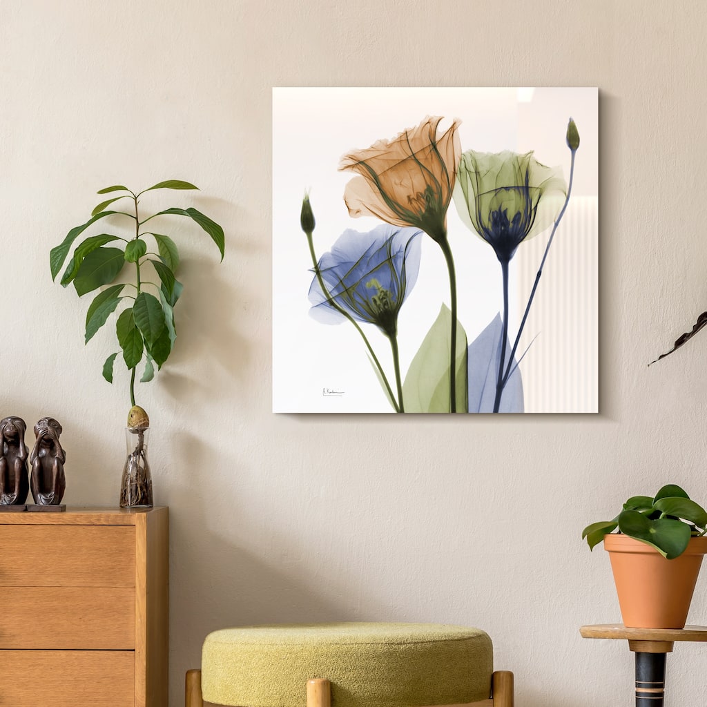 "Gentian Buddies" Frameless Free Floating Tempered Glass Panel Graphic Wall Art