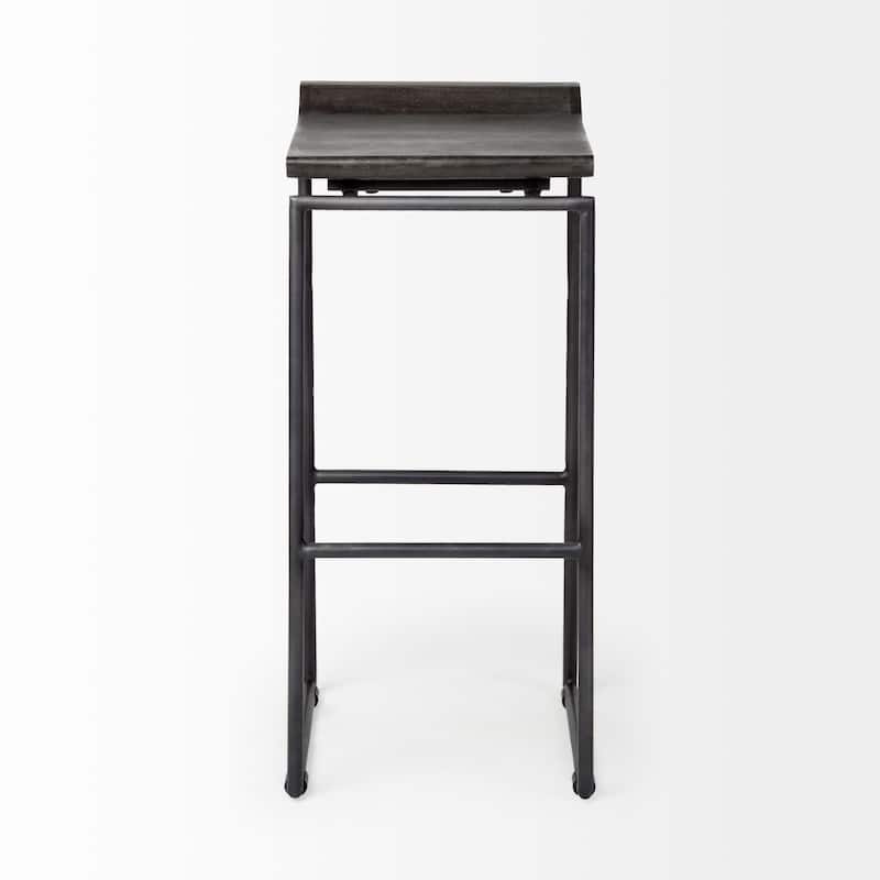 Givens Black Solid Wood Seat with Black Metal Frame Bar Stool - 14"W x 15.8"D x 31.8"H