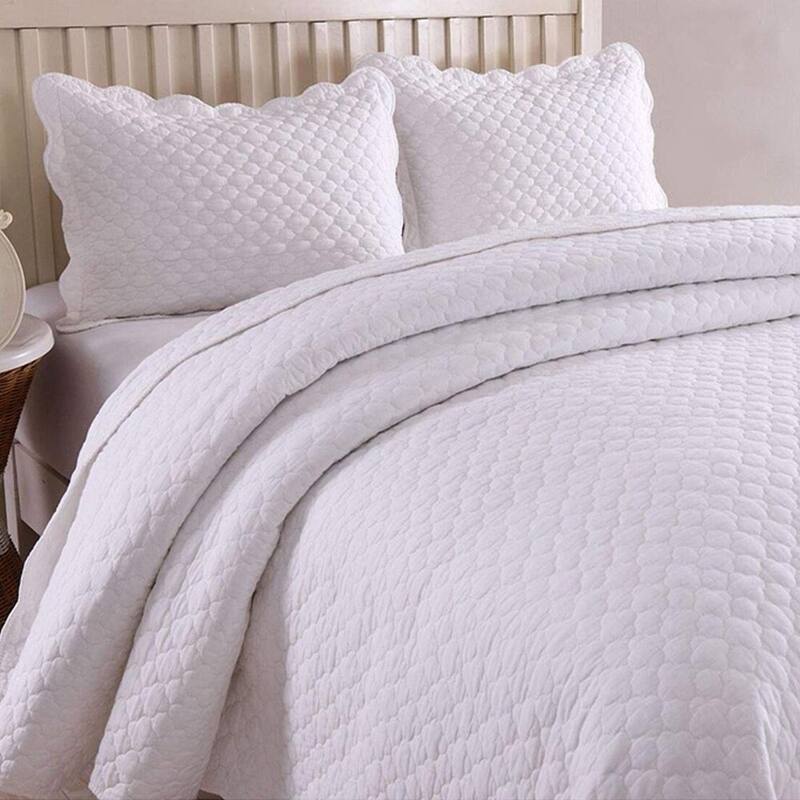 3pc King Size 100% Cotton Quilt Set Lightweight Bedspread White