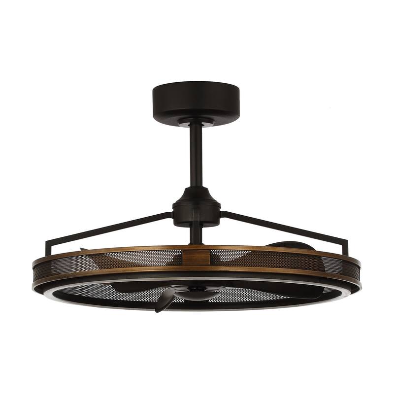 27-inch Industrial Bronze Mesh Caged Bladeless Ceiling Fan with LED Light and Remote