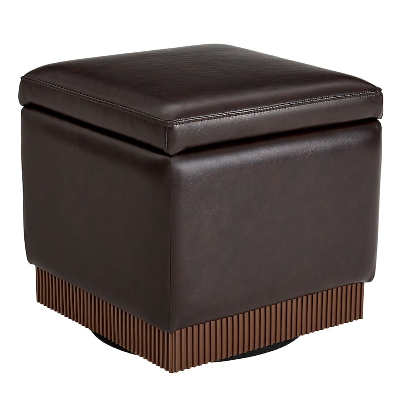 Swivel Storage Ottoman Bench Footstool with Flip-top and Acacia Frame