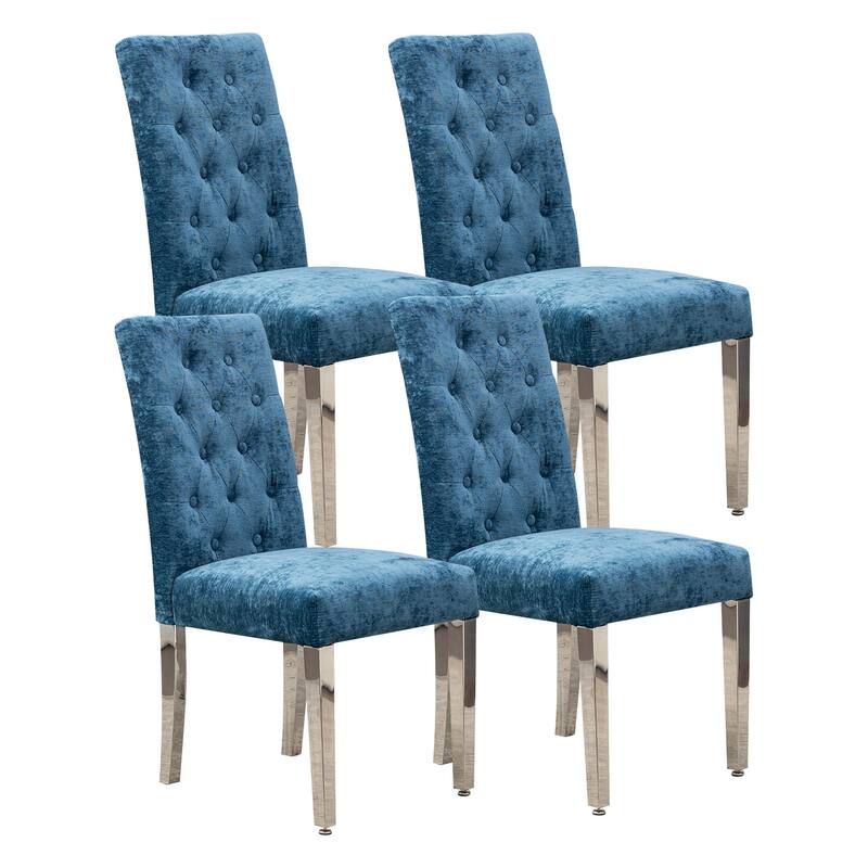 Set of 2 Modern Dining Chairs with Plush Velvet Upholstery & Sturdy Stainless Steel Legs - Deep Blue