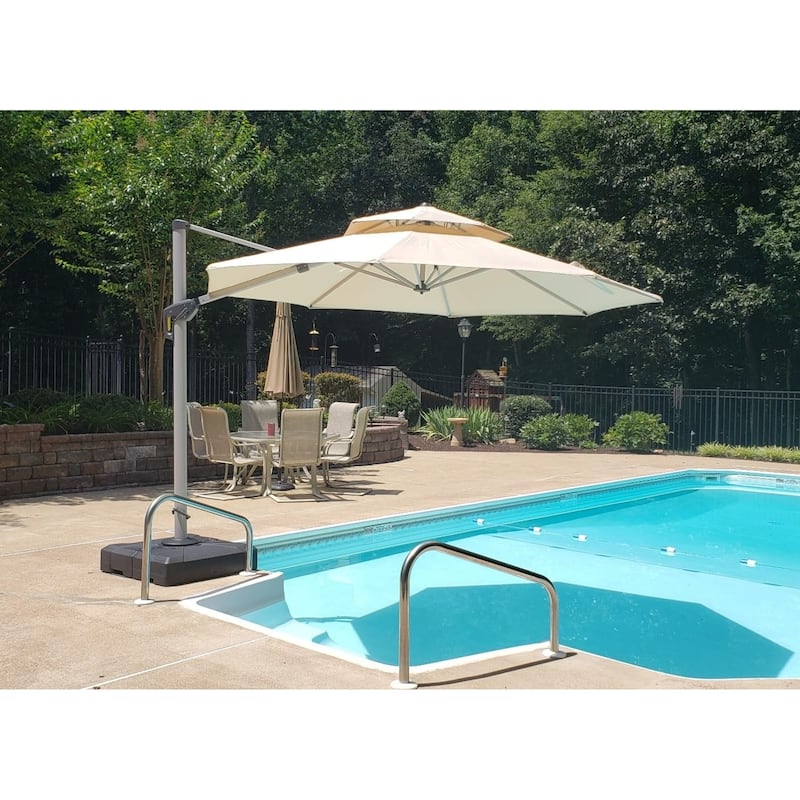 PURPLE LEAF 12ft Large Round Offset Hanging Cantilever Patio Umbrella with Base