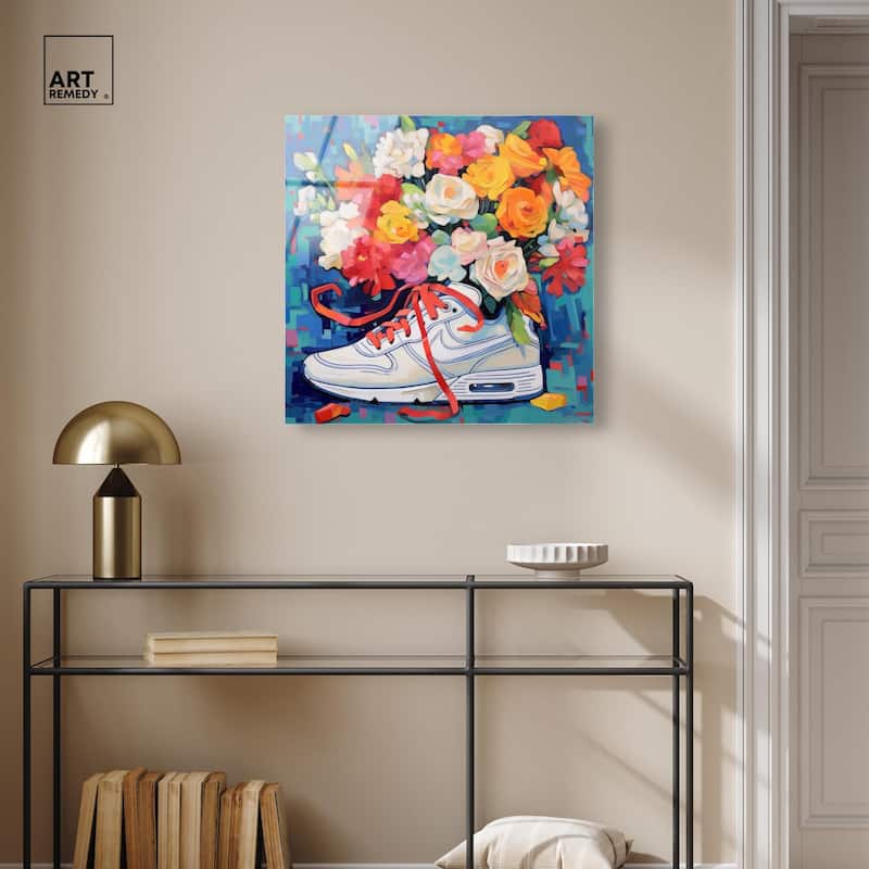 Whimsical Sneaker with Flowers Acrylic by Art Remedy, Ready to Hang