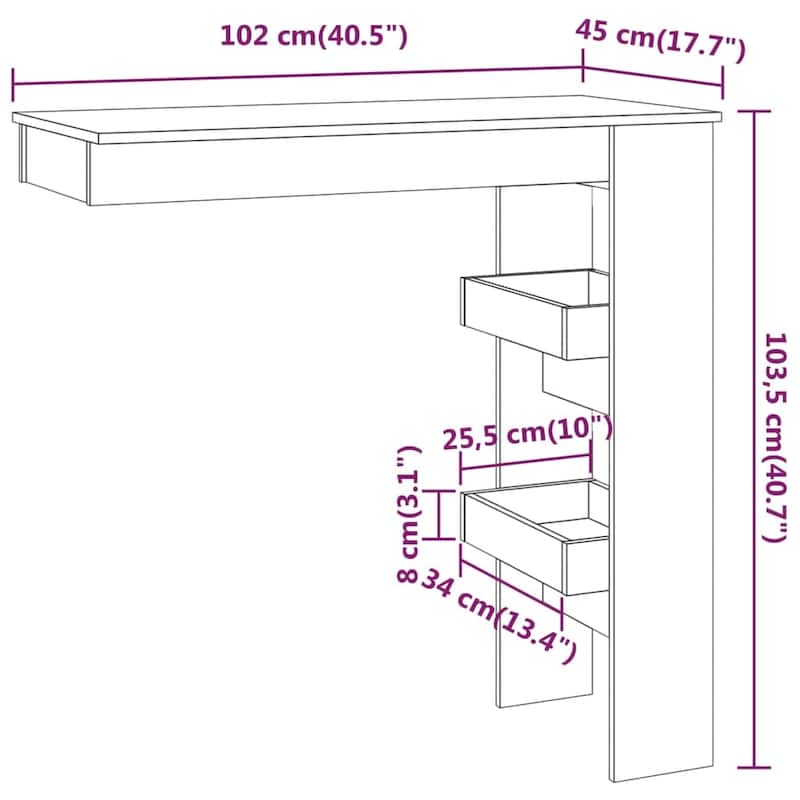 vidaXL Wall Bar Table Kitchen Bar Dining Table Computer Desk Engineered Wood - 40.2" x 17.7" x 40.7"