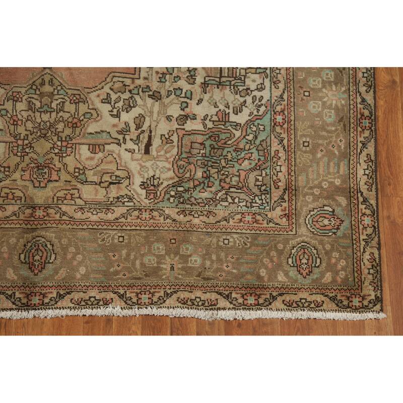 Hand Knotted Oriental 100% Wool Carpet Traditional Medallion Oranges & Rust Tabriz Area Rug - 9' 8'' X 6' 10''