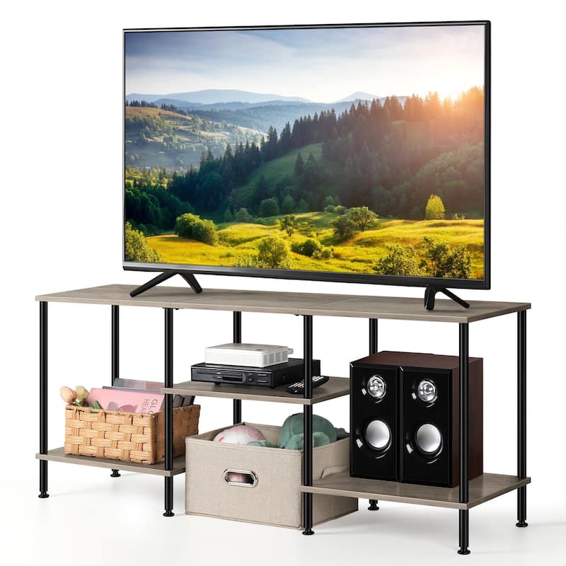 TV Stand for TVs, Entertainment Center with Open Storage Shelves, TV Media Console Table