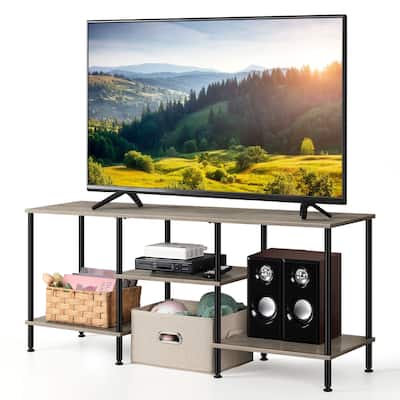 TV Stand for TVs, Entertainment Center with Open Storage Shelves, TV Media Console Table