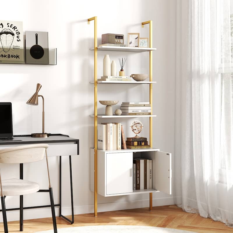 Engineered Wood Ladder Bookshelf with Cabinet Storage - 24" x 14" x 72.5"