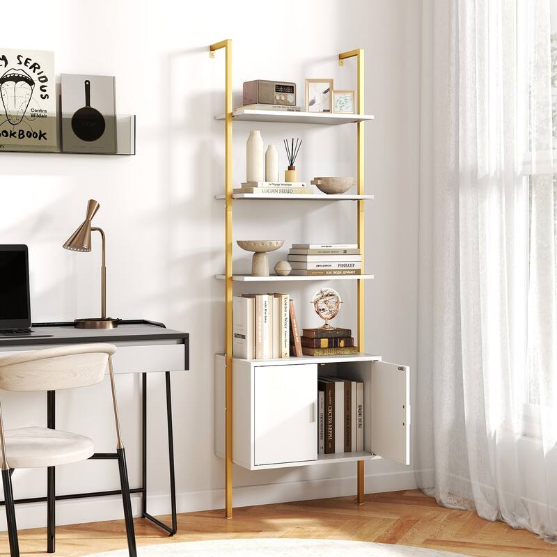 Gymax 72.5'' Tall Bookshelf 5 Tier Wall Mount Ladder Bookcase w/
