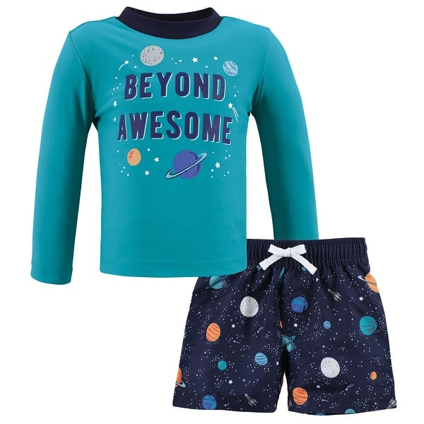 slide 1 of 1, Hudson Baby Boys Swim Rashguard Set, Space 12-18 Months - Space