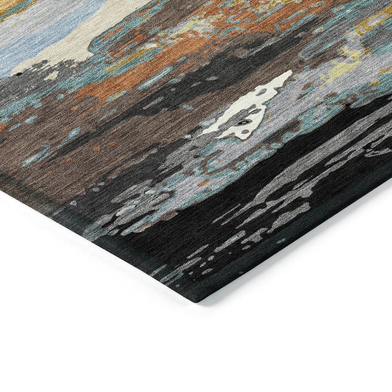 Machine Washable Indoor/ Outdoor Abstract Contemporary Chantille Rug