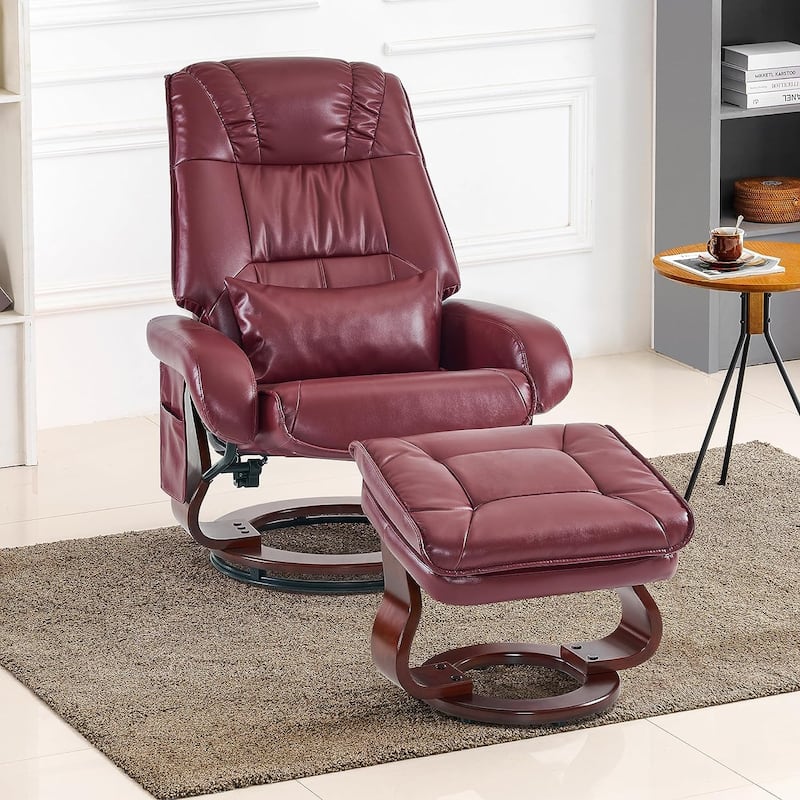 MCombo Swivel Recliners with Ottoman, Vibration Massage TV Chairs, Ergonomic Lounge Chair for Living Room, Faux Leather 4877