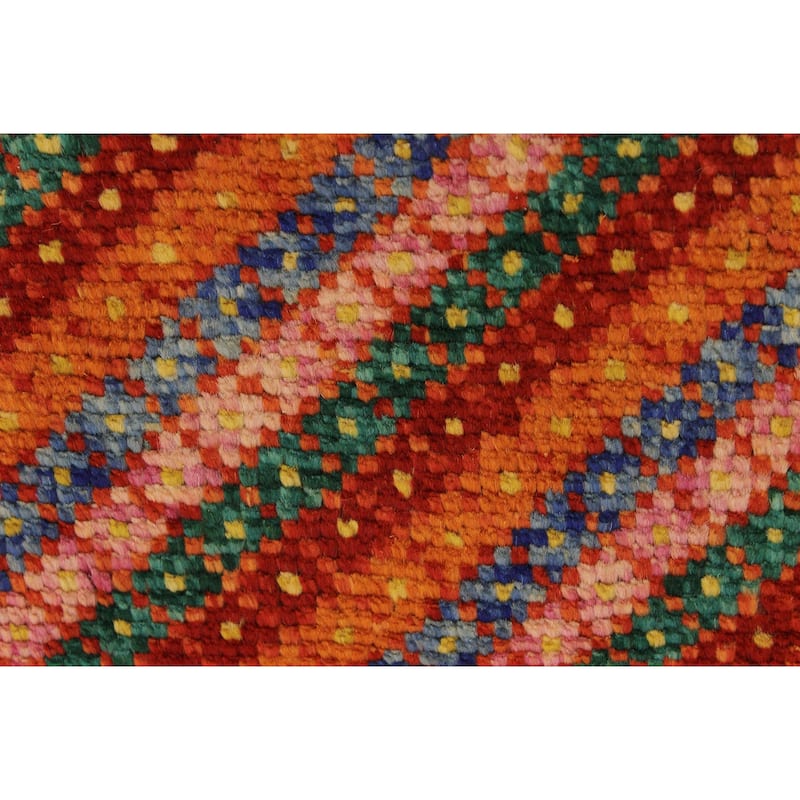 Modern Balochi Charles Orange/Red Hand Knotted Wool Rug - 3'2'' x 4'10''