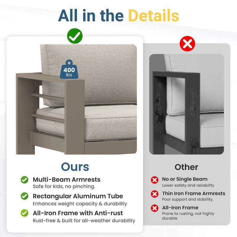 All-weather Outdoor Single Sofa for Balcony, Garden, Deck, Backyard