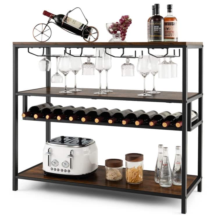 Wine Rack Table With 4 Rows of Glass Holders - 40" x 16" x 34"