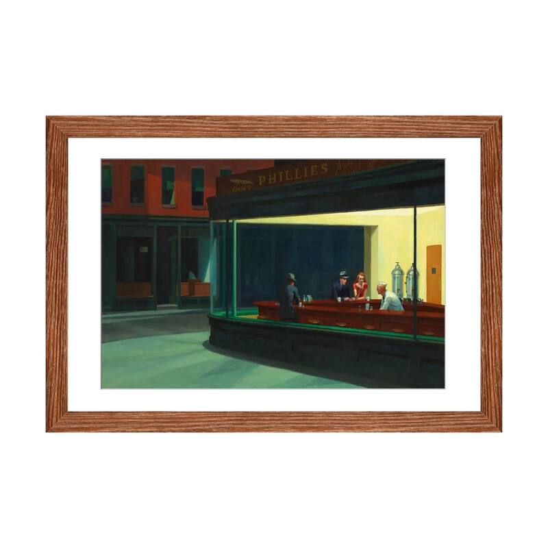 iCanvas "Nighthawks, 1942" by Edward Hopper - Walnut - 16x24x1