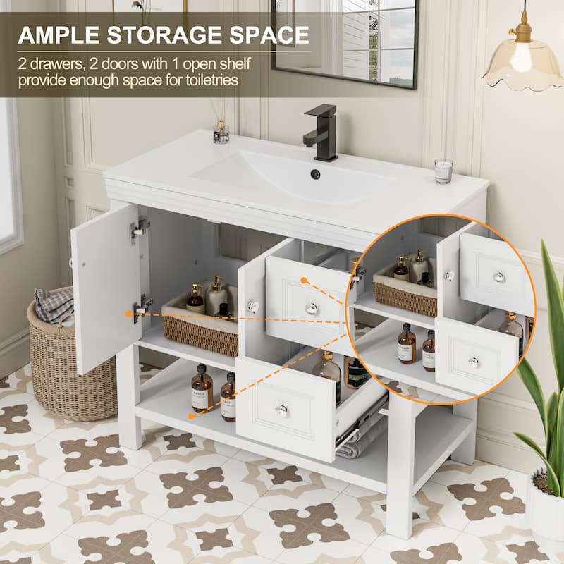 36"/48" Open Shelf Bathroom Vanity with Drop in Sink Drawer