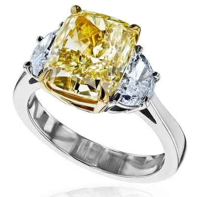 Kobelli 6.01 Carat Fancy Yellow Diamond GIA Certified Solid Platinum 3-Stone One-of-a-Kind Juliet Ring
