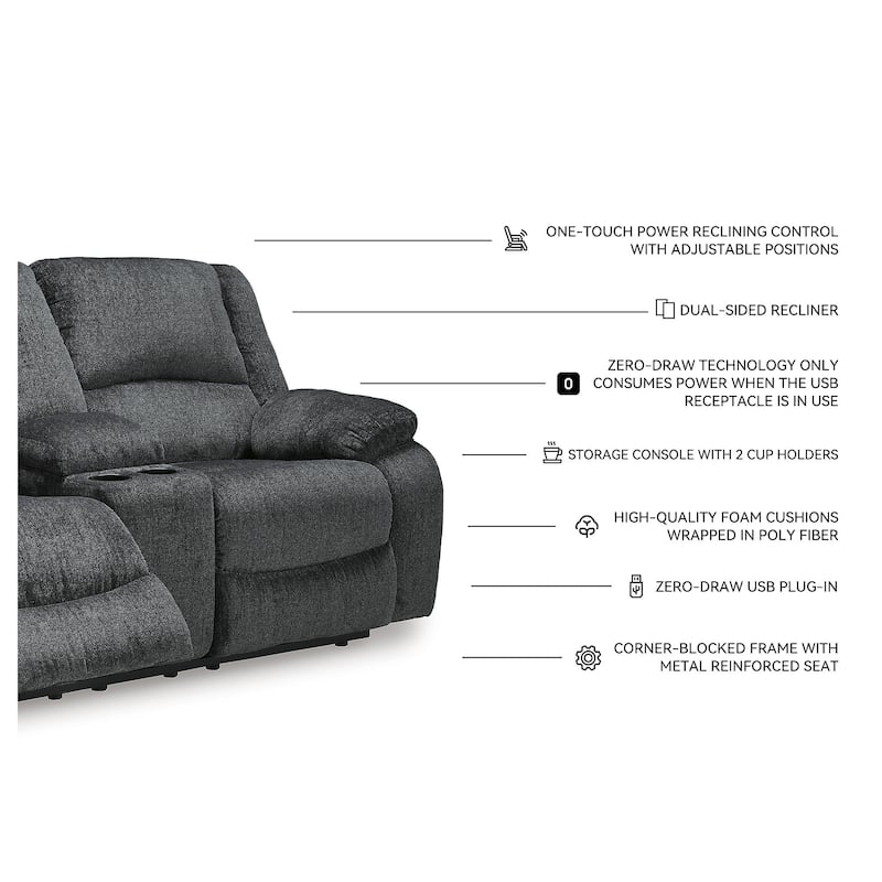 Draycoll Double Power Reclining Loveseat w/ Console, Dark Gray - 40" x 70" x 40"